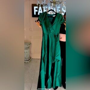 Elegant Green Wrap Dress Evning